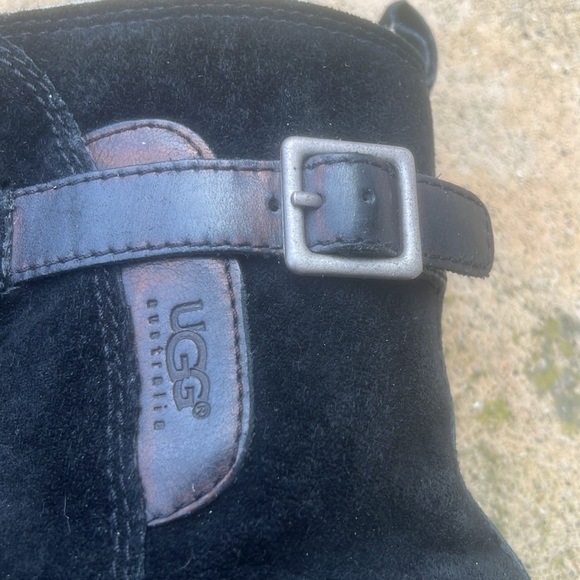 UGG Endell Women's Black Suede Leather Shearling Harness Moto Ankle Boot Size 8 - Picture 6 of 12